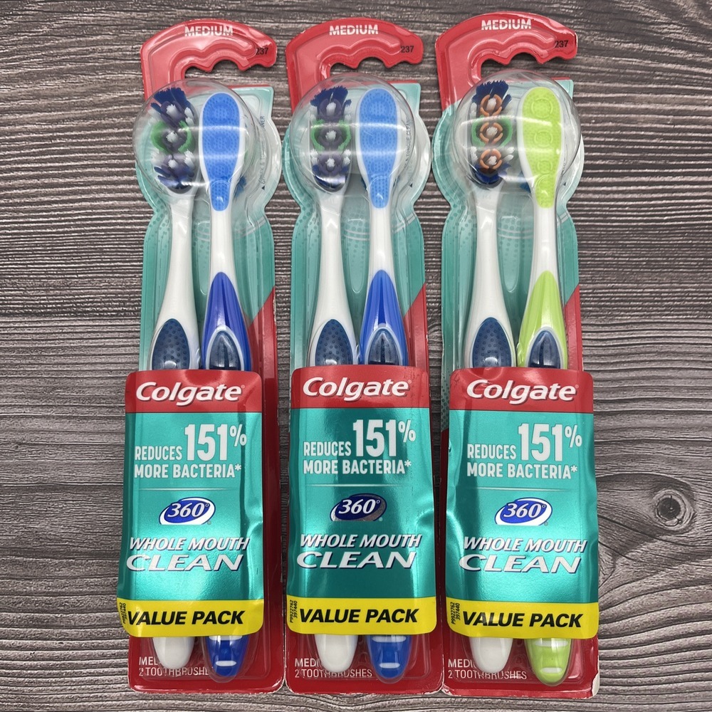6 Pack Colgate Total 360 Advanced Whitening MEDUIM 3X Whole Mouth Toothbrush